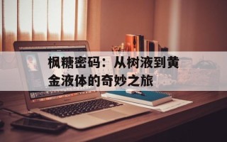 枫糖密码：从树液到黄金液体的奇妙之旅